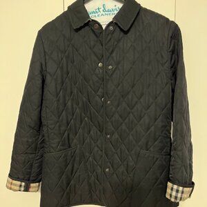 Burberry Quilted Jacket Black Logo Plaid Small